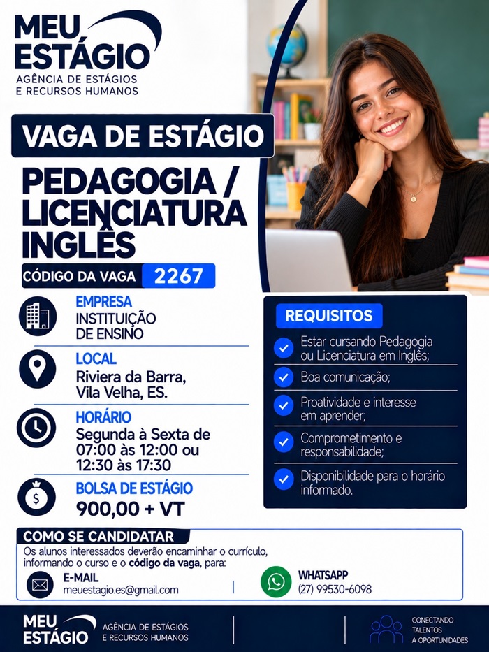 VAGAS DE ESTÁGIO – PEDAGOGIA | LICENCIATURA INGLÊS