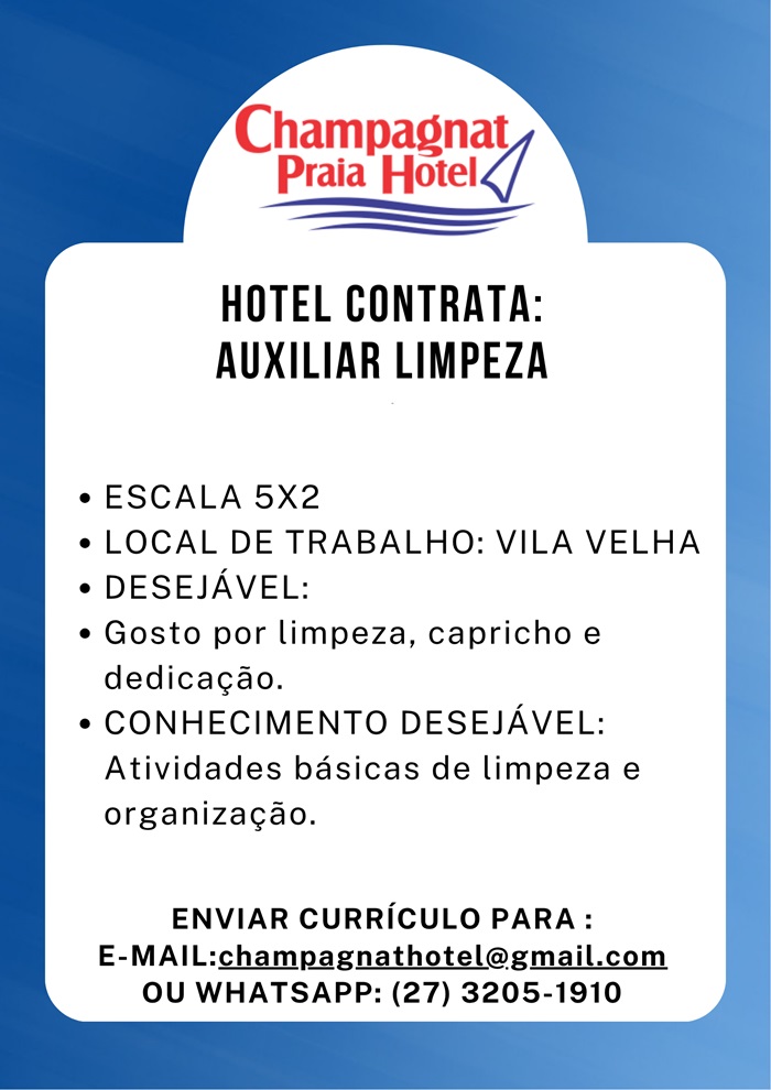 Champagnat Praia Hotel contrata Auxiliar de Limpeza