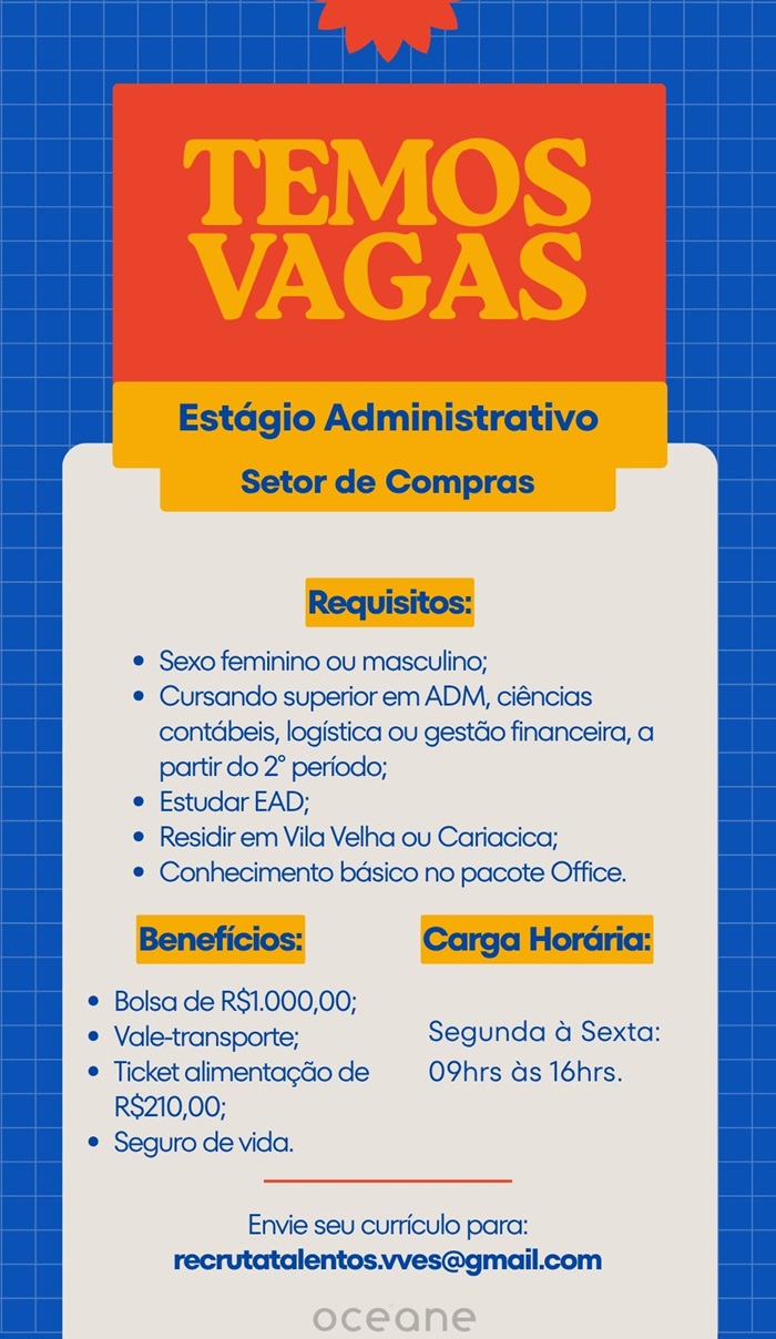 Vaga de Estágio Administrativo – Setor de Compras