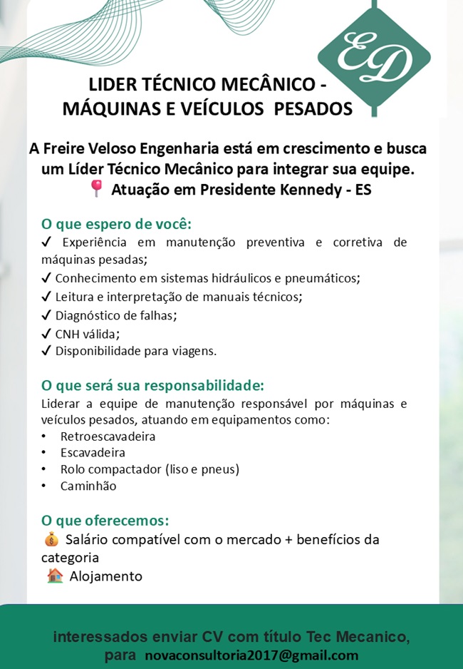    LIDER TÉCNICO MECÂNICO - MÁQUINAS E VEÍCULOS PESADOS