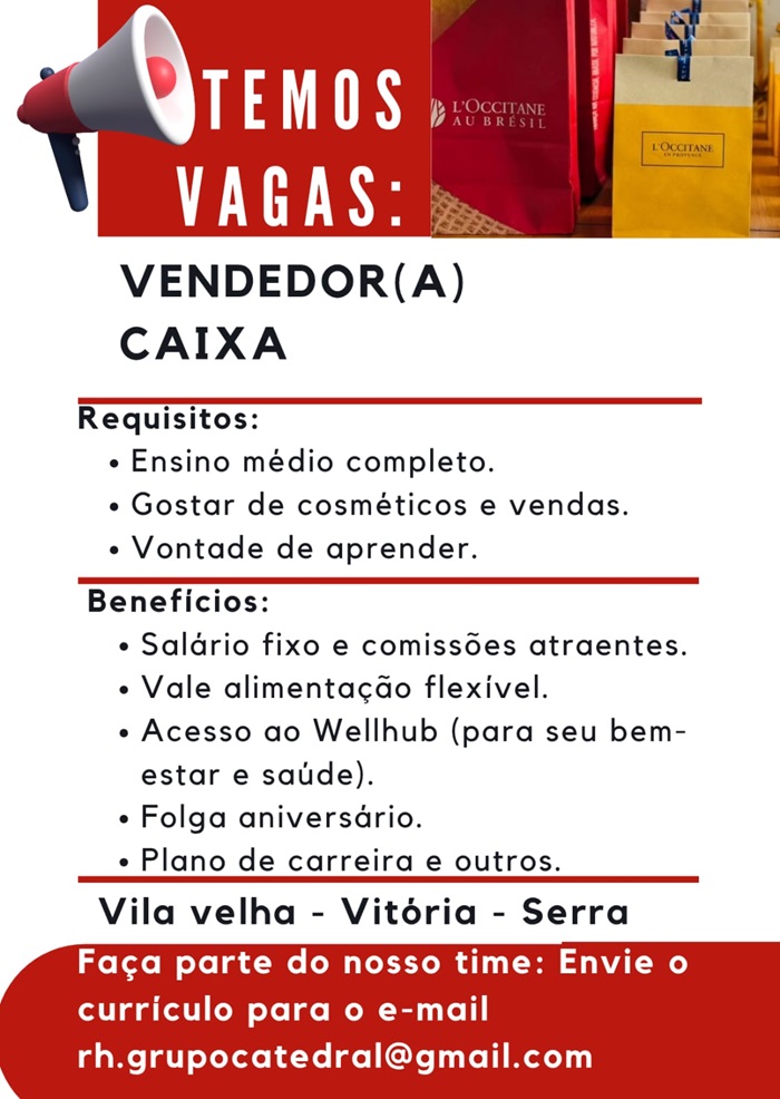 Vagas para Vendedor(a) de Cosméticos e Operador(a) de Caixa