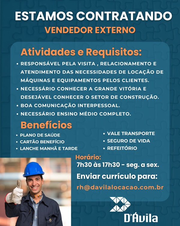 Vaga de Vendedor Externo - Grande Vitória