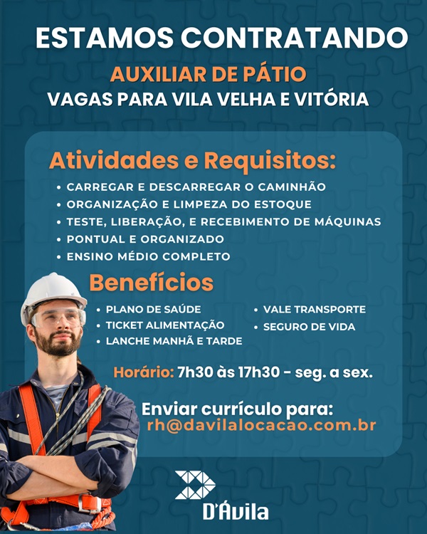 Vaga de Ajudante de Pátio para Vitória e Vila Velha