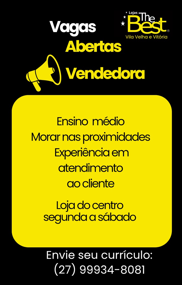 Lojas The Best contrata Vendedoras
