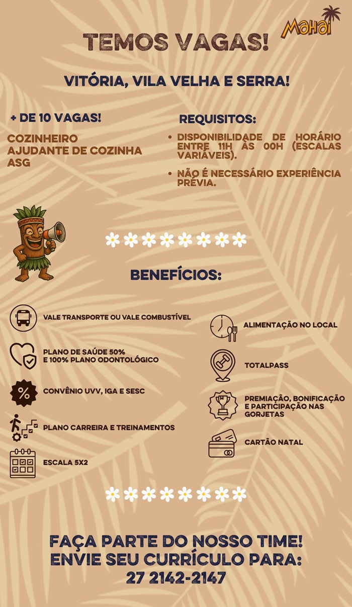 Restaurante Mahai abre diversas vagas de Emprego