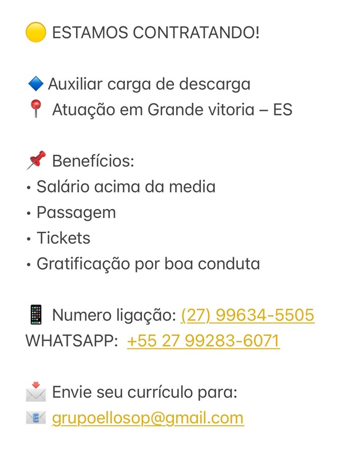 Vaga para Auxiliar carga de descarga