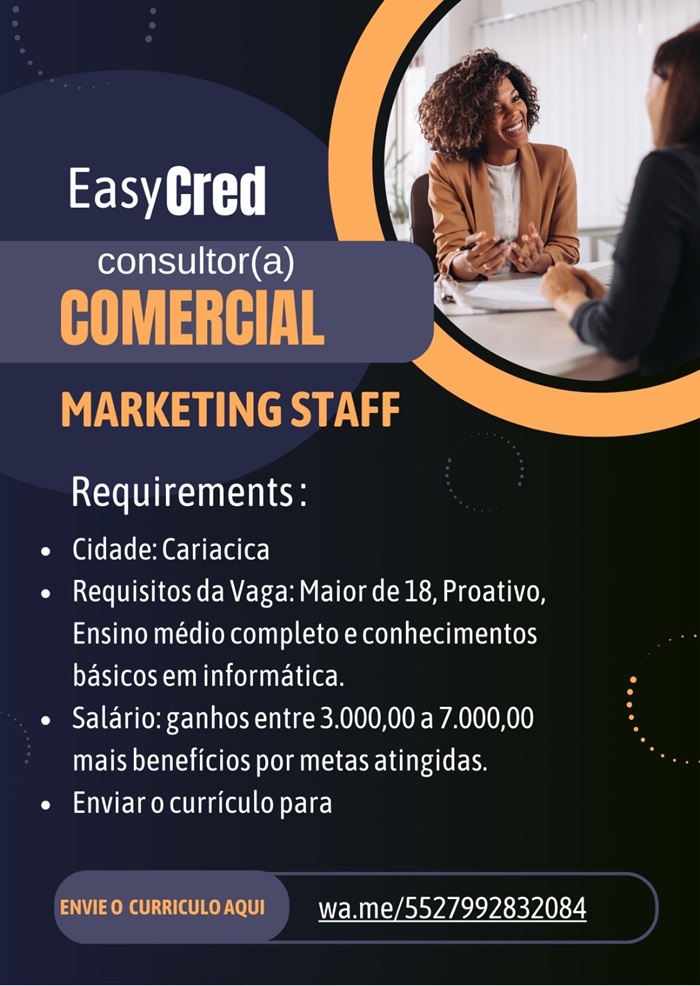 Vaga para Consultor Comercial