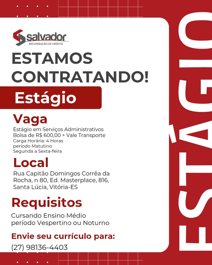 Vaga de Estágio em Serviços Administrativos
