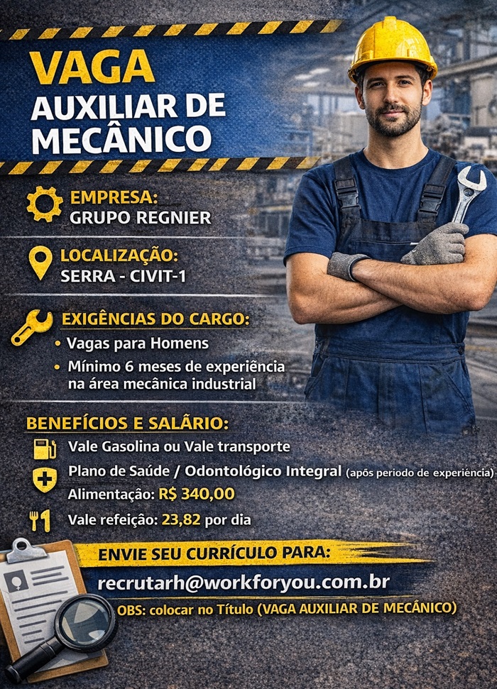 VAGA DE AUXILIAR DE MECÂNICO