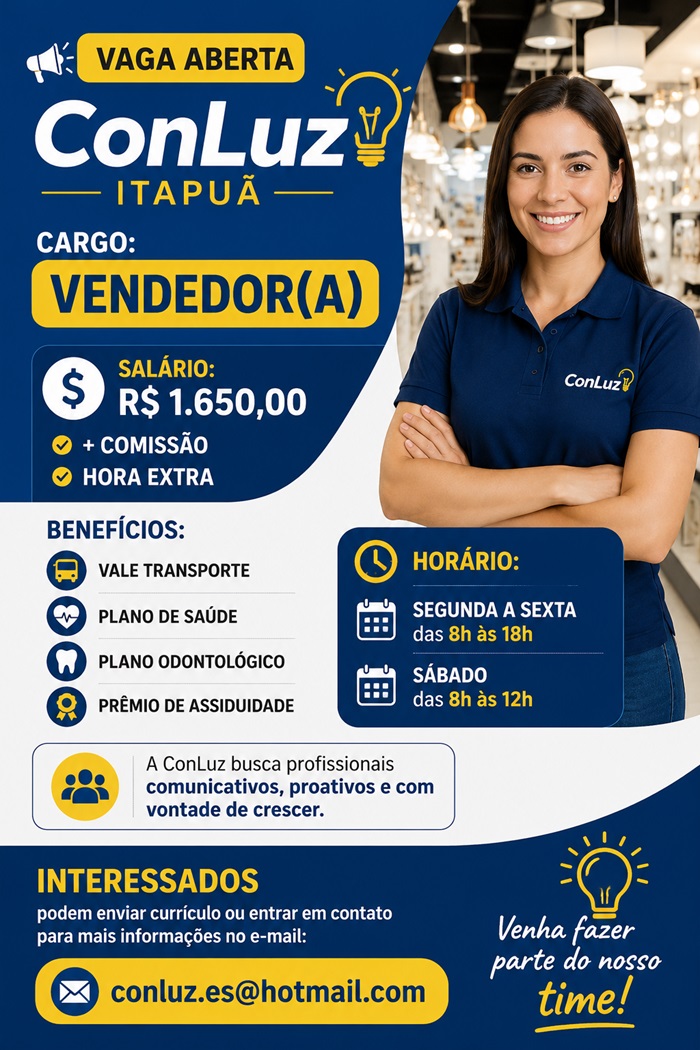 ConLuz – Itapuã contrata Vendedor(a)