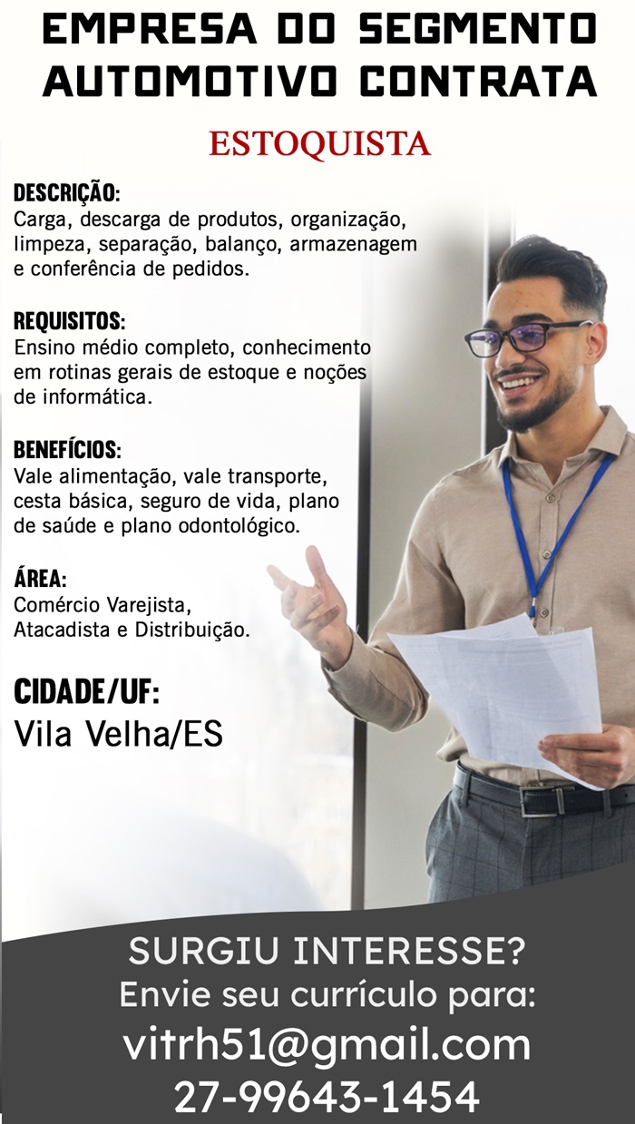 VAGA PARA ESTOQUISTA