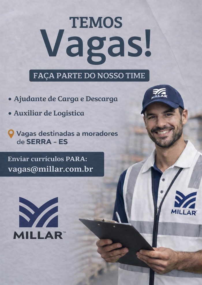 MILLAR contrata Auxiliar de Logística e Ajudante de Carga e Descarga