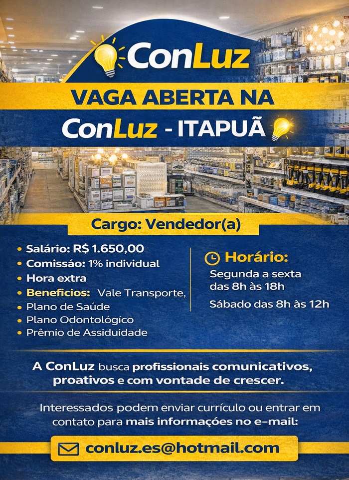 Vaga aberta na ConLuz - ITAPUÃ