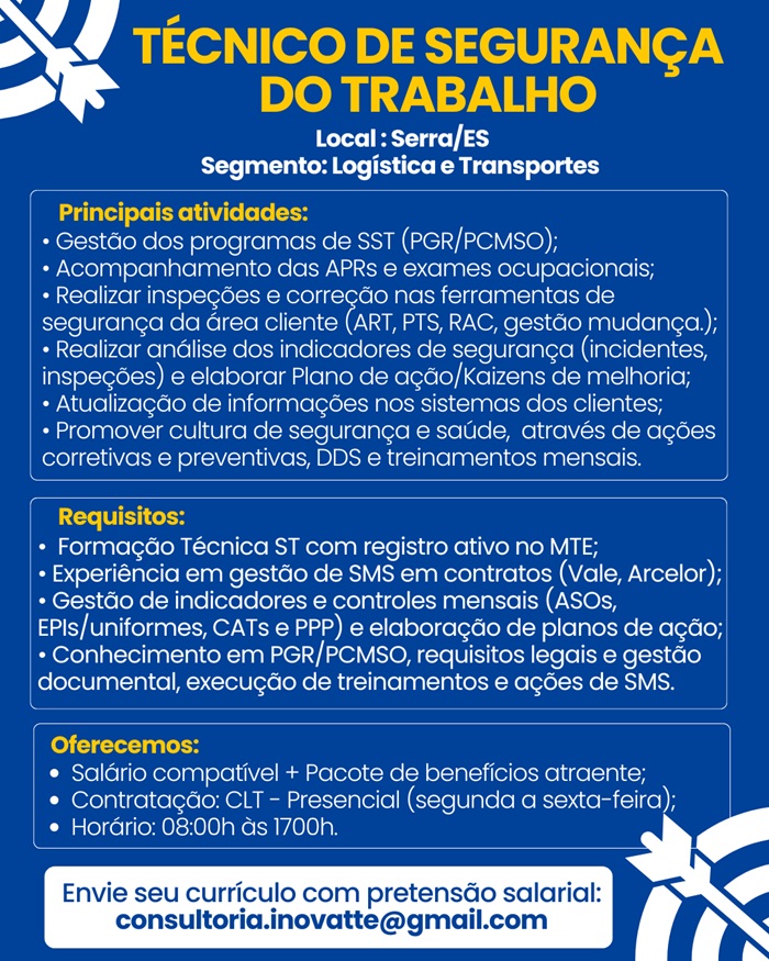Vaga para Técnico de Segurança do Trabalho