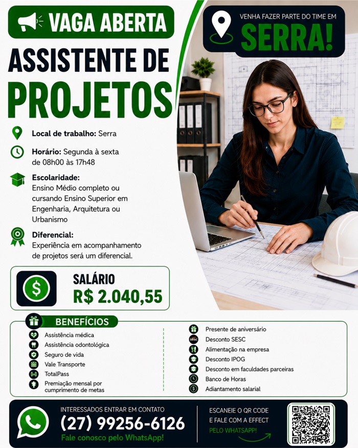 Vaga para Assistente de Projetos