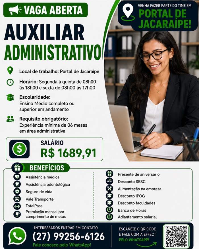 Vaga para Auxiliar Administrativo