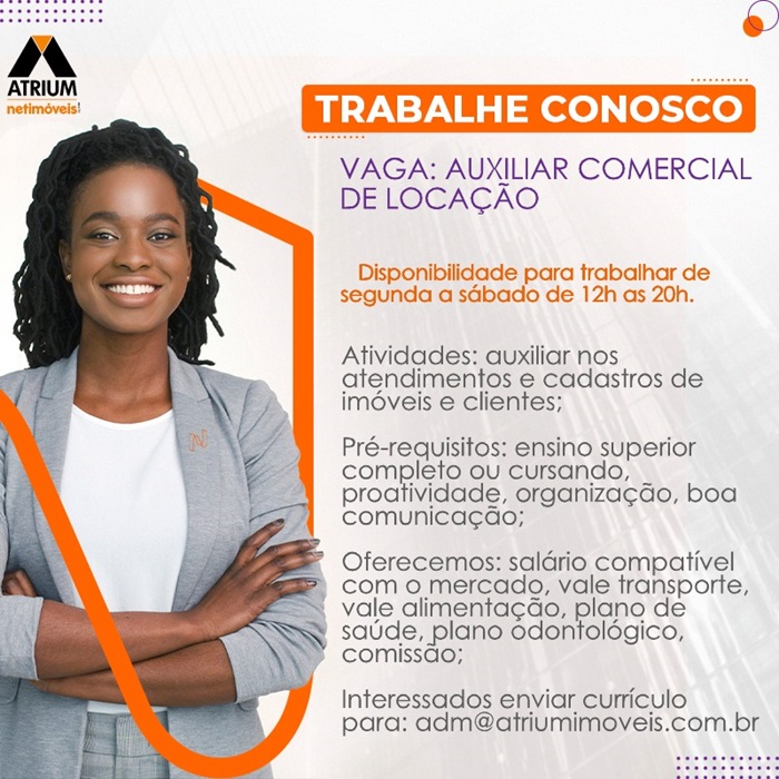  Atrium contrata Auxiliar Comercial Locação