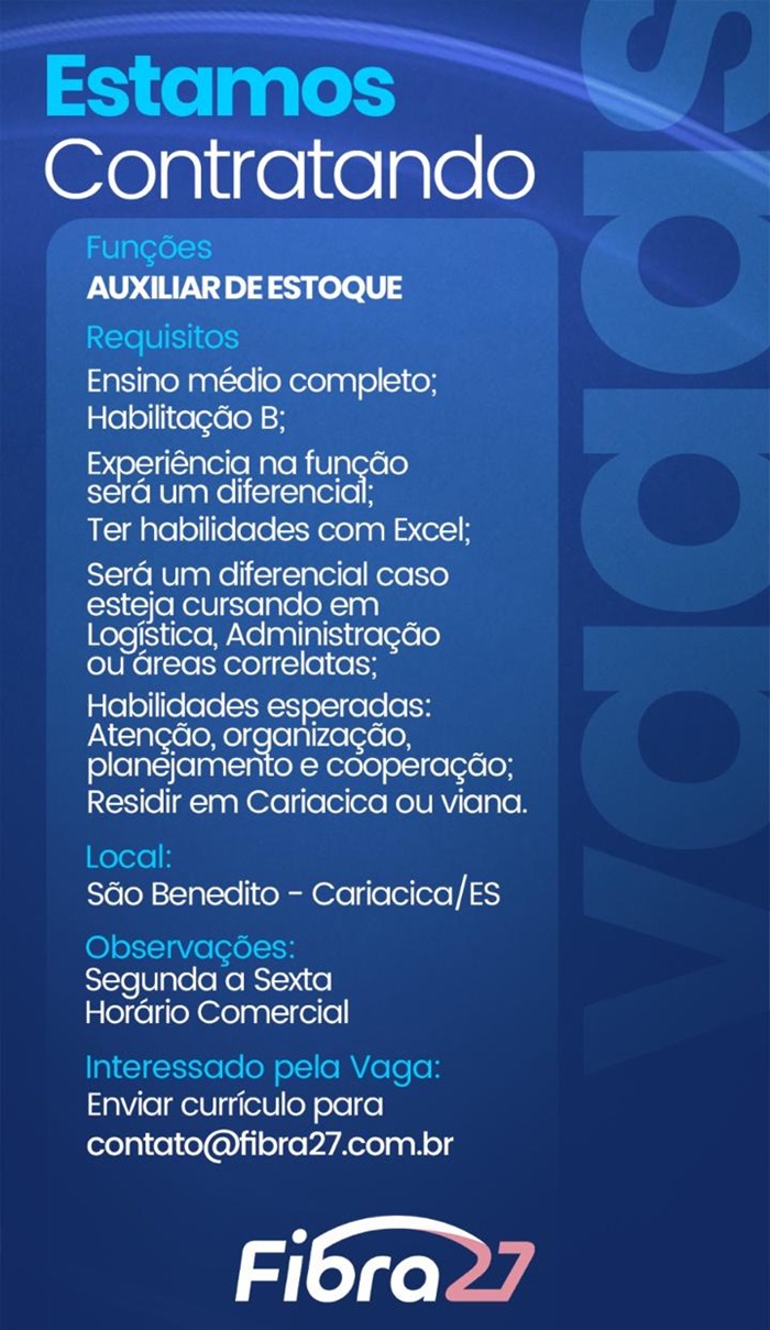 Vaga para Auxiliar de Estoque