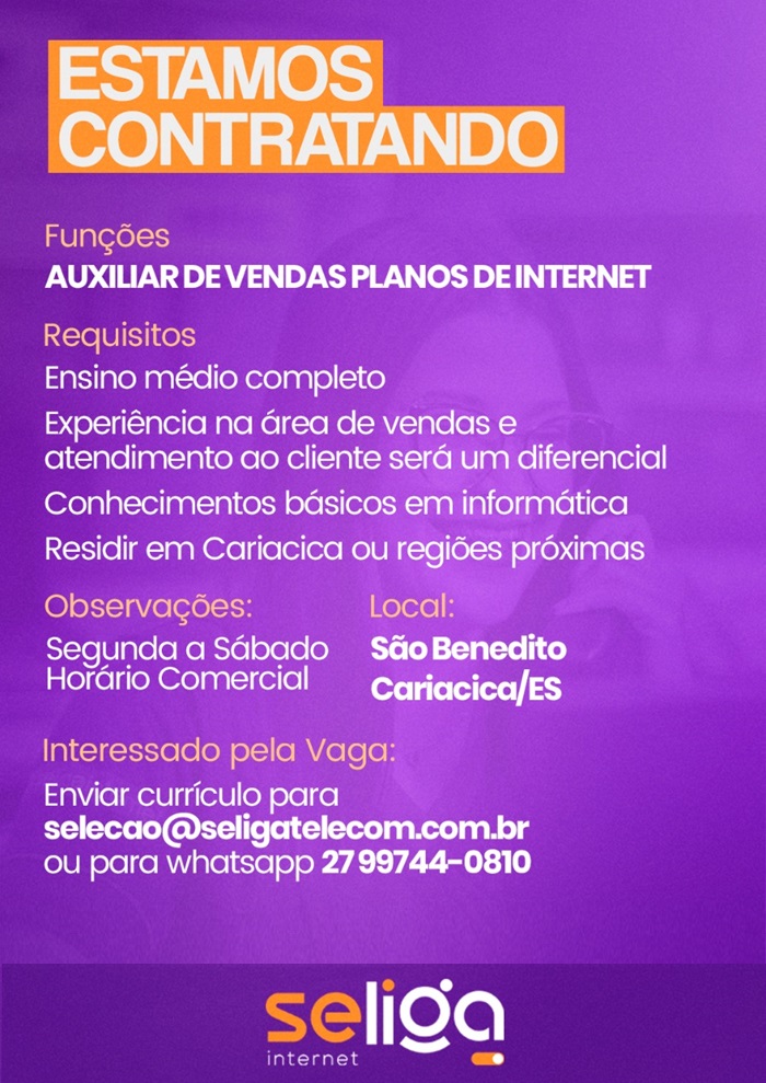 AUXILIAR DE VENDAS PLANOS DE INTERNET