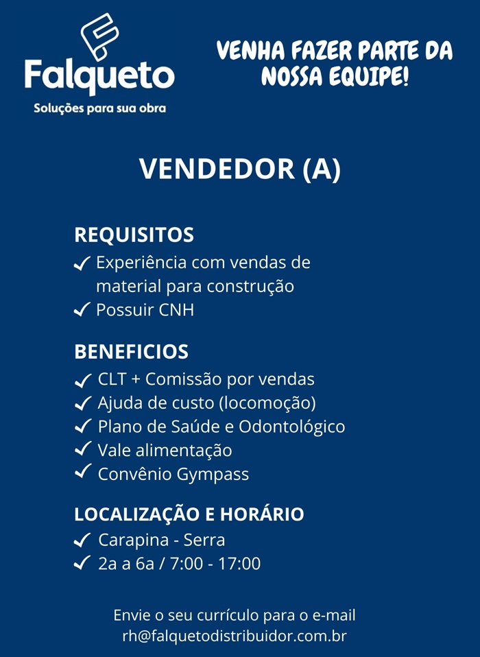 VAGAS PARA VENDEDOR(A)