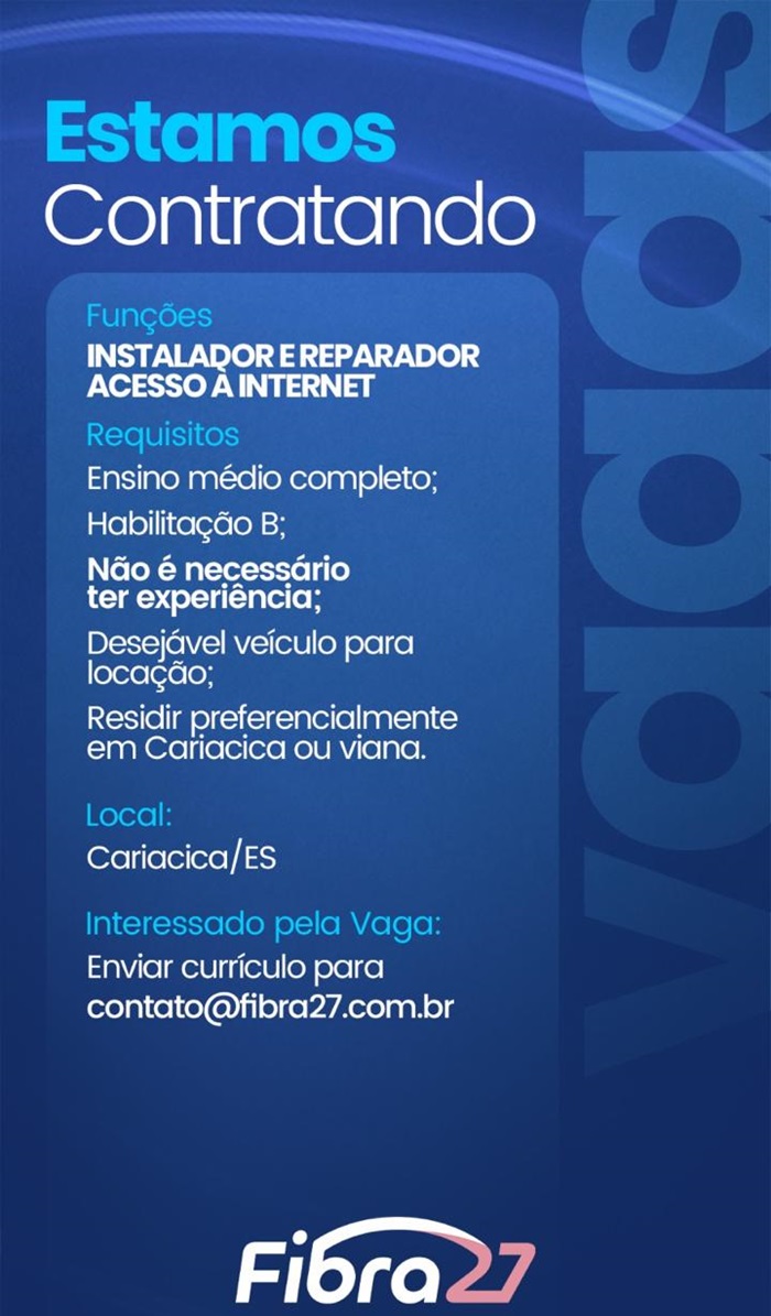 Vaga de Instalador e Reparador de Acesso à Internet