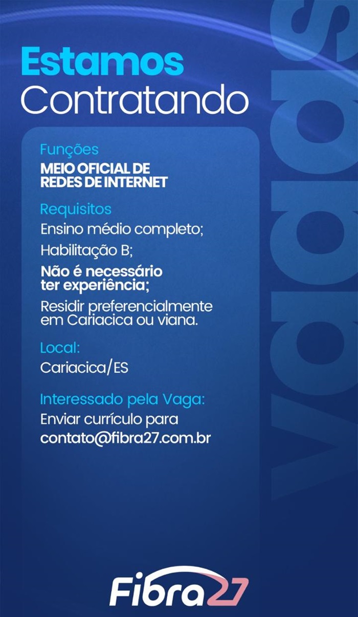 Vaga de Meio Oficial de Redes de Internet