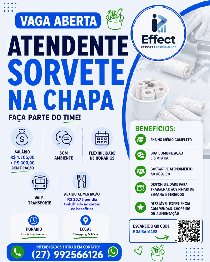 Vaga para Atendente – Sorvete na Chapa