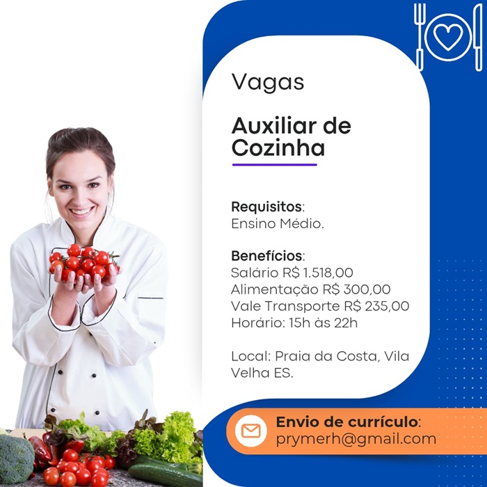 02 VAGAS - AUXILIAR DE COZINHA