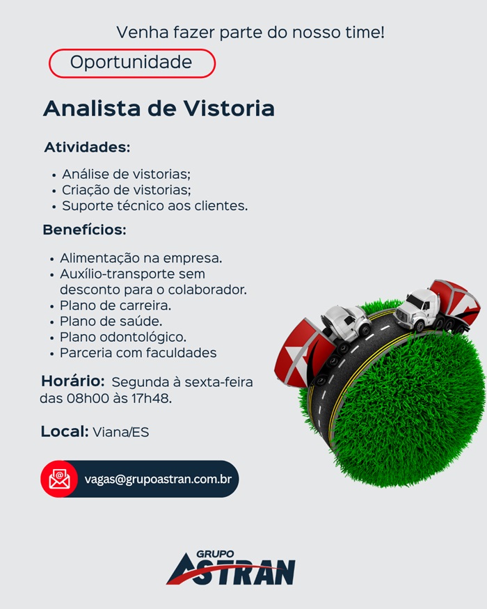 Grupo Astran contrata Analista de Vistoria