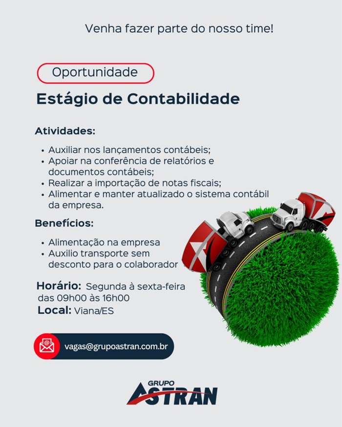 Grupo Astran contrata Estagiário de Contabilidade