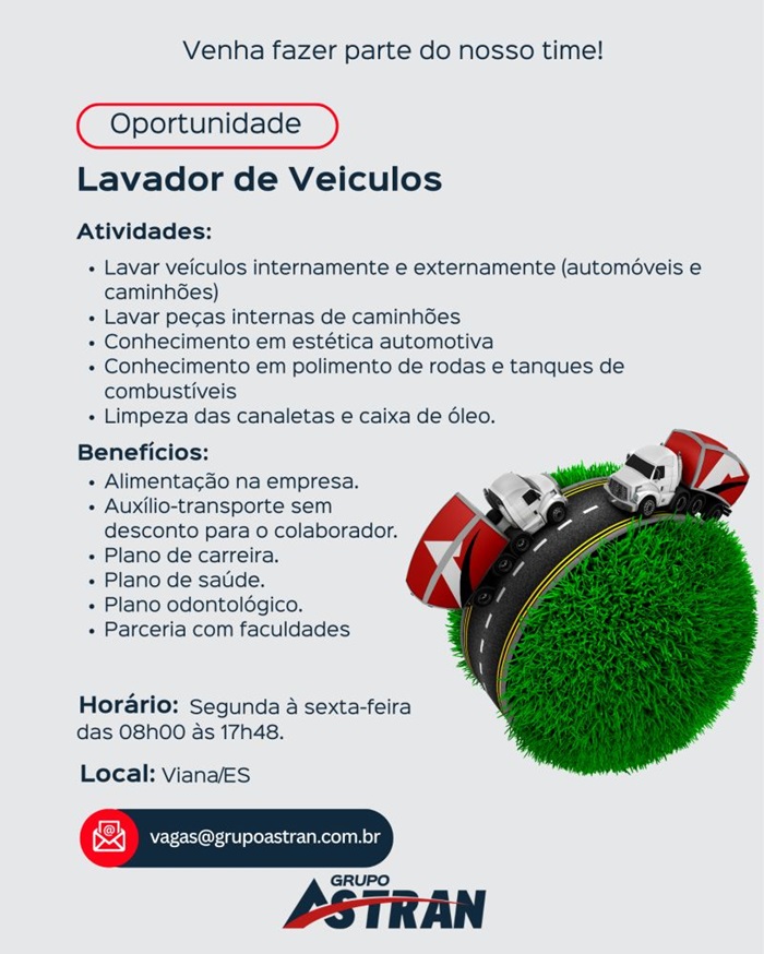 Grupo Astran contrata Lavador de Veículos