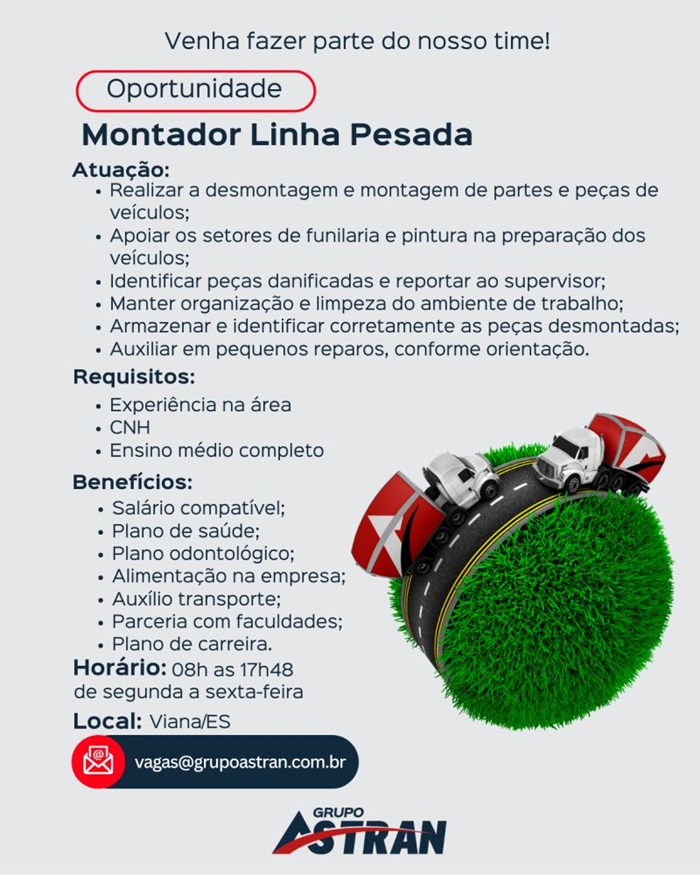 Astran contrata Montador de Veículos