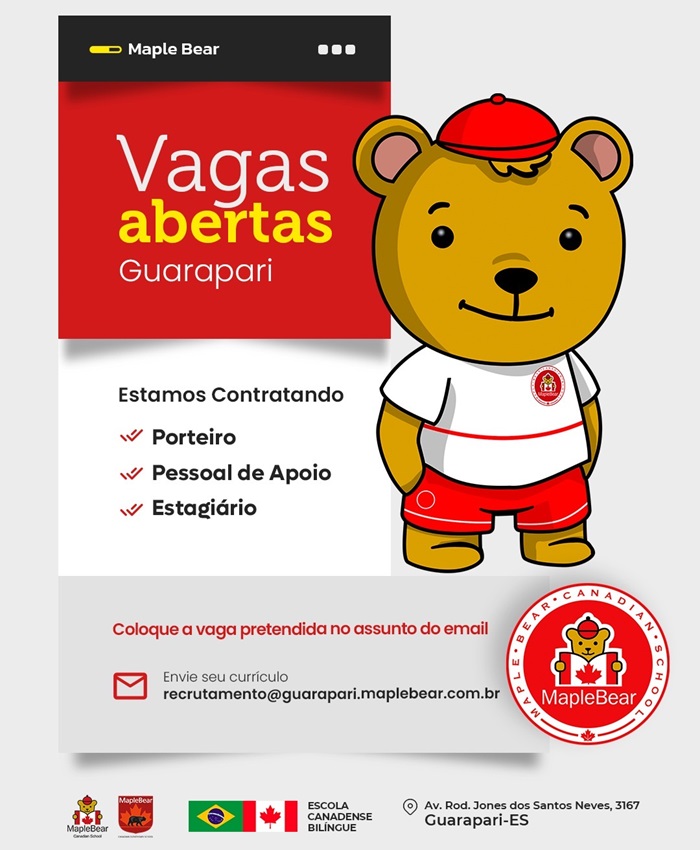 Maple Bear Guarapari abre vagas de Emprego e Estágio