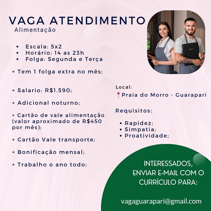 VAGA PARA ATENDENTE - GUARAPARI