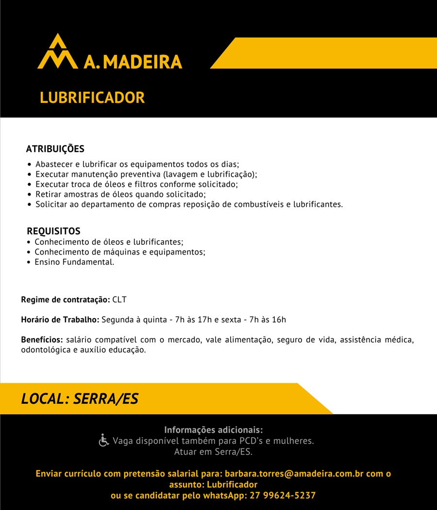 Vaga para Lubrificador