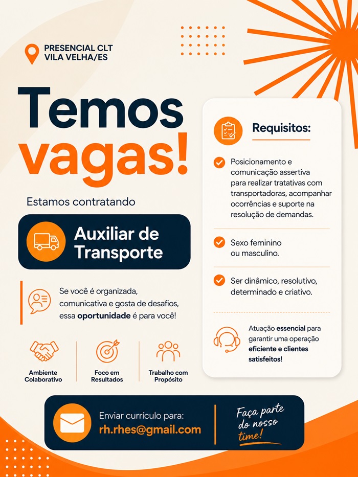 VAGA PARA AUXILIAR DE TRANSPORTE