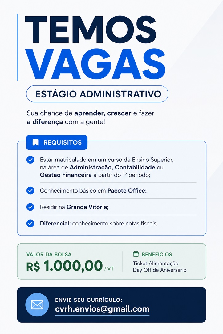 VAGA PARA ESTAGIÁRIO ADMINISTRATIVO