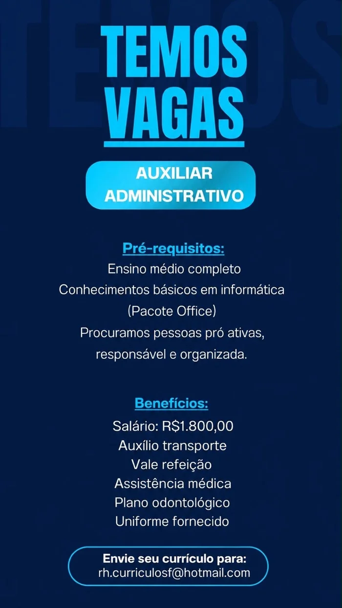Vaga para Auxiliar Administrativo