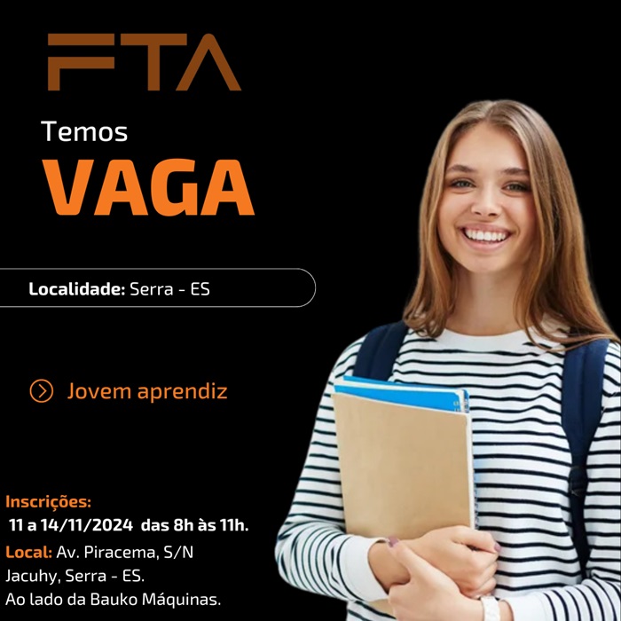 FTA SERVIÇOS INDUSTRIAIS ABRE VAGAS PARA JOVEM APRENDIZ