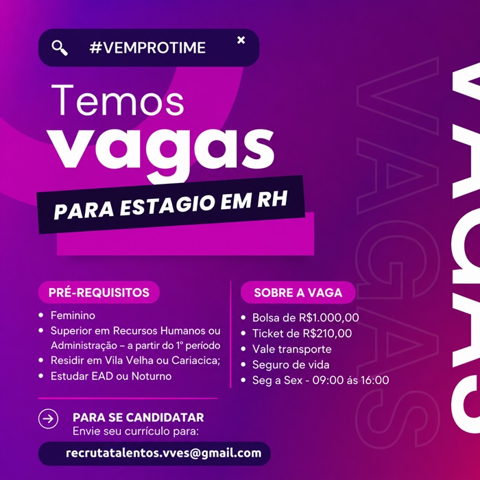 VAGA PARA ESTÁGIO EM RH
