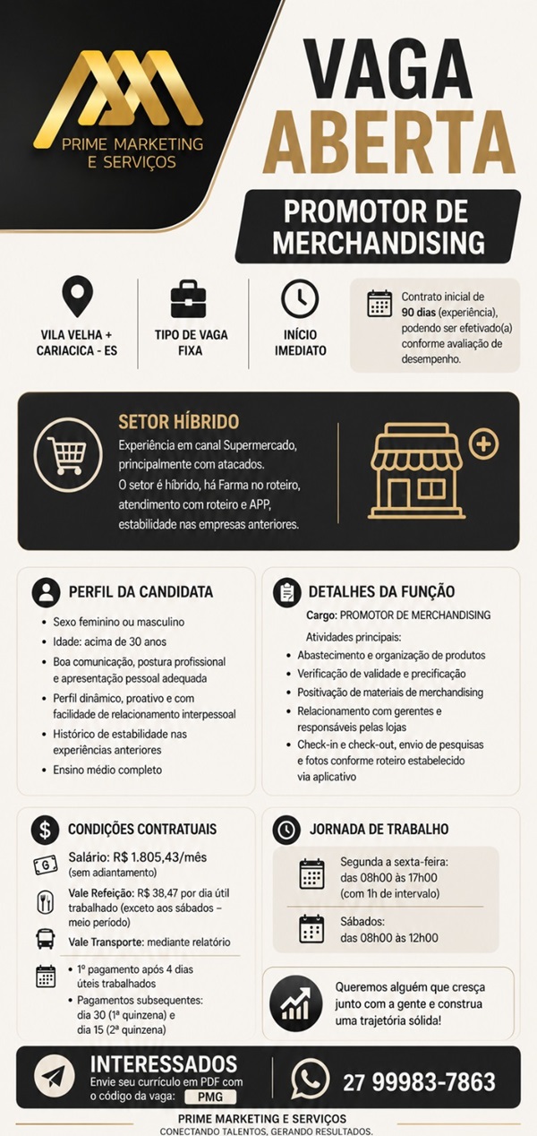 Vaga de Emprego para Promotor(a) de Merchandising