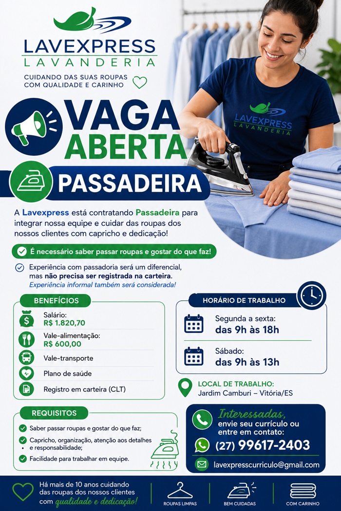 Lavexpress Lavanderia contrata Passadeira