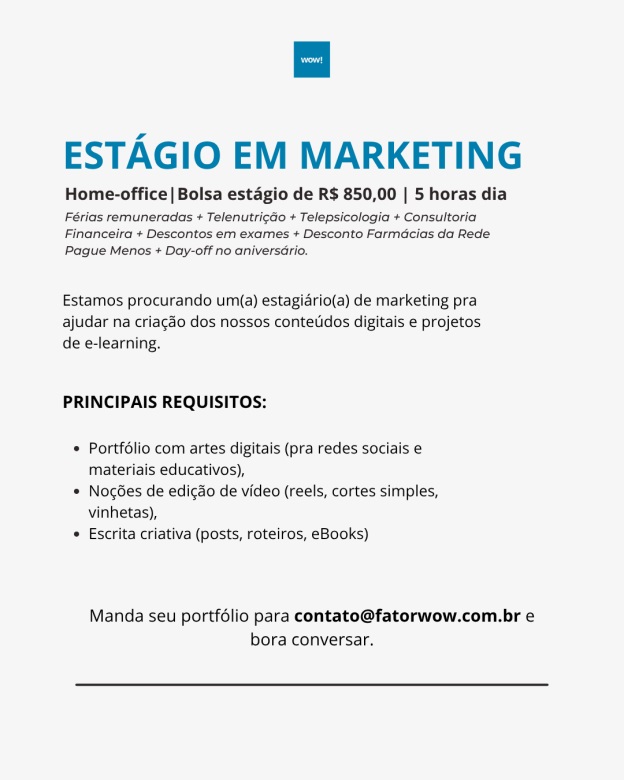 Vaga para Estágio em Marketing