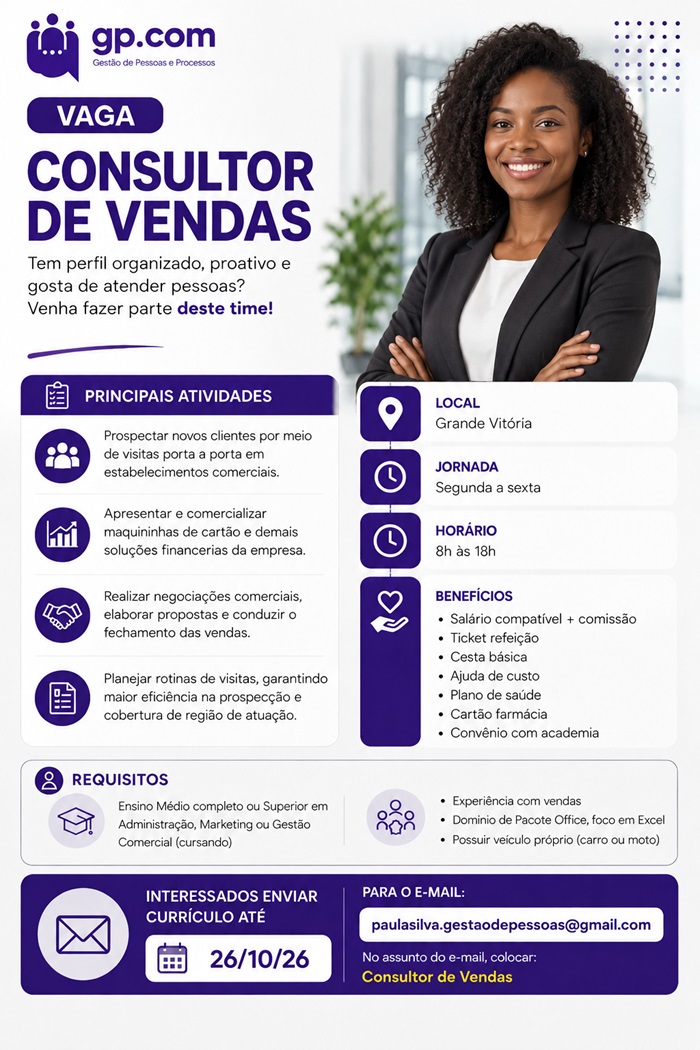 VAGA DE CONSULTOR DE VENDAS