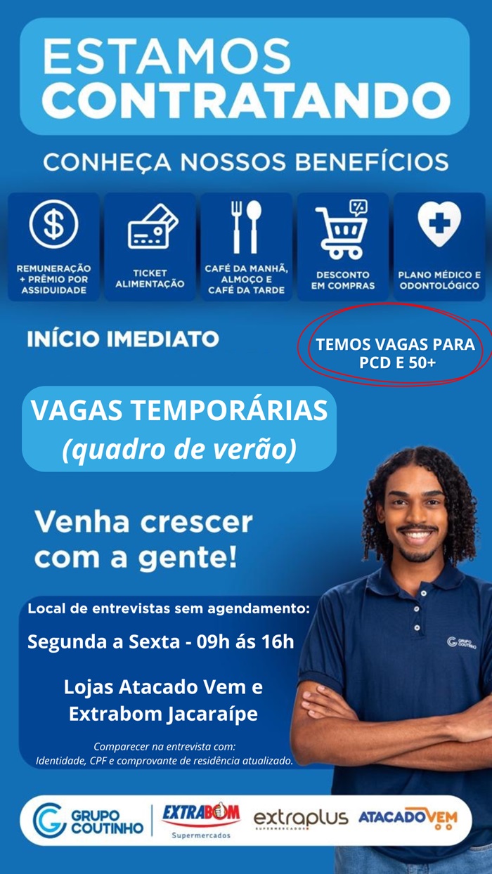 EXTRABOM ABRE VAGAS TEMPORÁRIAS