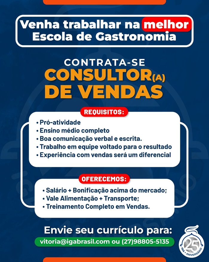 Vaga para Consultor(a) de Vendas 