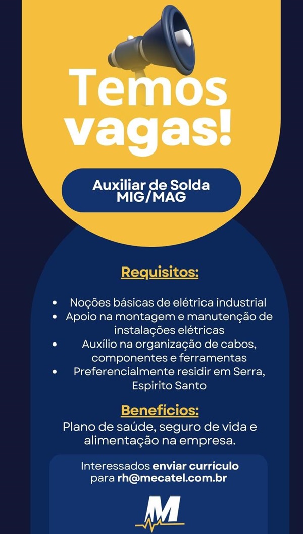 Vaga para Auxiliar de Solda MIG/MAG