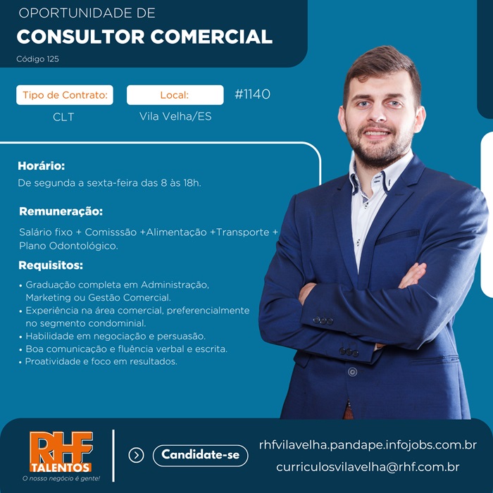 VAGA DE CONSULTOR COMERCIAL