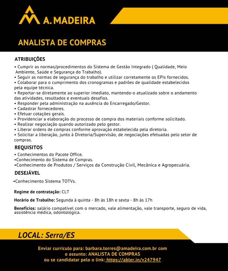 Grupo A. MADEIRA contrata Analista de Compras