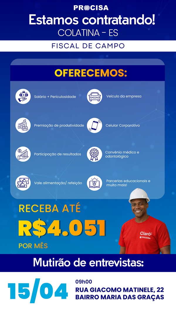 Vagas para Fiscal de Campo (Mutirão de Entrevistas)